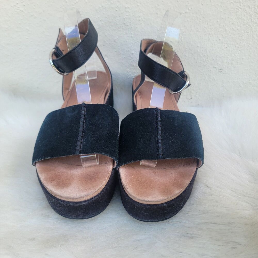 UGG Chapala Platform Ankle Strap Sandal Size 10 Black Suede Leather Flat Form